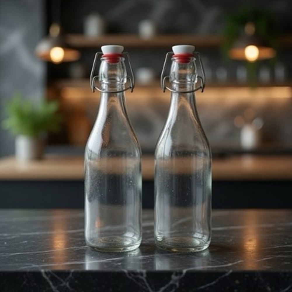 Set of 2 YEBODA 16oz Clear Glass Swing Top Bottles - Airtight Flip Top Brewing